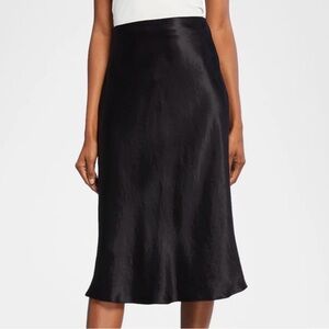 Vince Black Satin Slip Midi Skirt